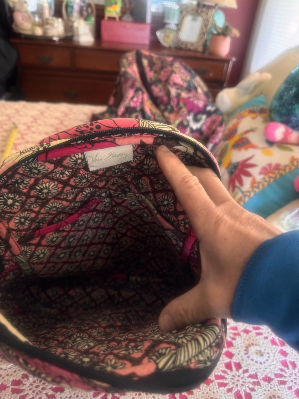 Retired Vera Bradley “Mocha Rouge” Quilted Mini Backpack - very good cond - Picture 6 of 6